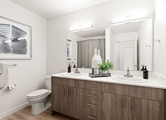 a bathroom with a sink and a toilet and a mirror at The Duo, University Place