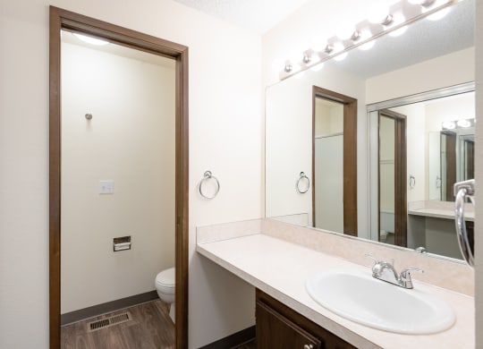 the preserve at ballantyne commons apartment bathroom with sink and mirror