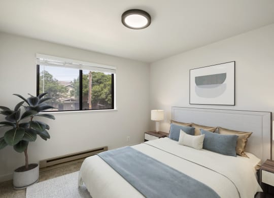 a bedroom with a large bed and a large window  at Brix, Walla Walla