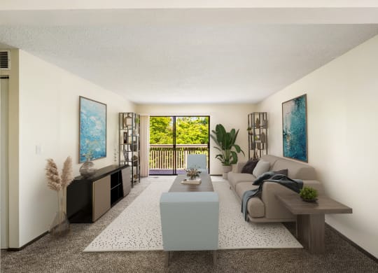 a rendering of a living room with a couch and coffee table at Castlerock, Washington, 98801