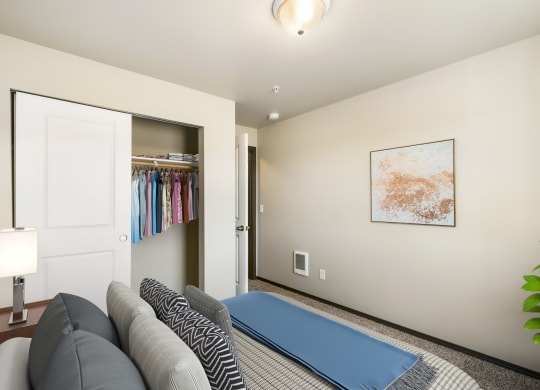 a yoga mat sits in the corner of a room  at Altitude, Washington