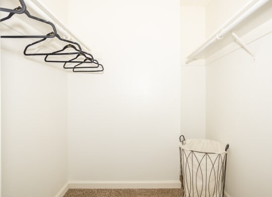 a closet with a clothes rack and a basket on the floor at Ella 1711 Apartments, Woodland, CA