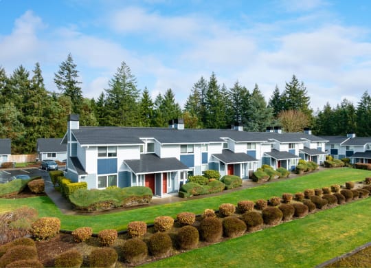 an aerial view of Hawks Prairie with a manicured lawn