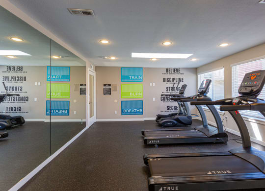 a gym with treadmills and other exercise equipment at the enclave at university crossings
