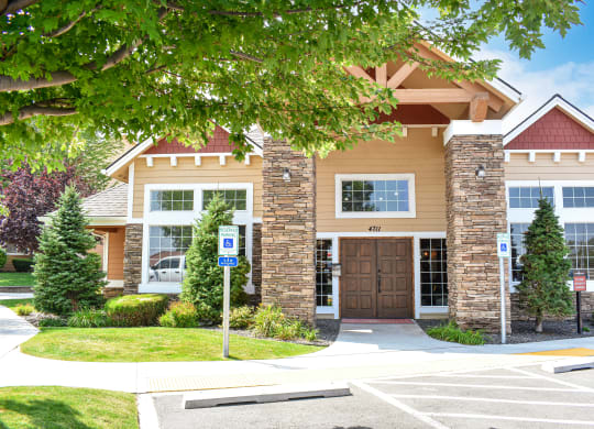 Outside entrance of Quail Springs Apartments in Richland, WA.