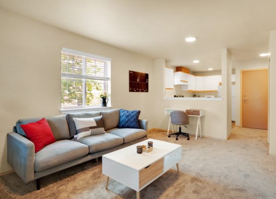 a living room with a couch and a coffee table at Sky Vue, Bellingham Washington