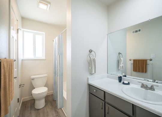 a bathroom with a toilet sink and shower at Summit, Idaho, 83201