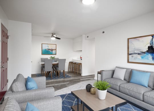 a living room with couches and a table
