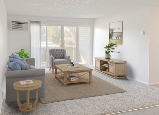 a living room with a couch and a coffee table