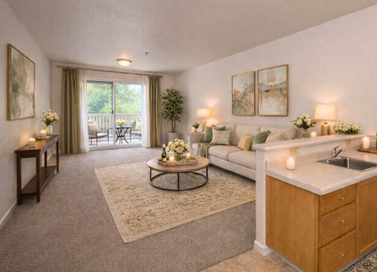 Well-lit Living Room at Campus Commons Senior Living, Sacramento, CA