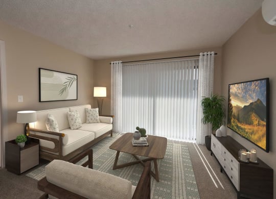 a living room with a couch and a table at Roseville Commons Senior Living, Roseville California