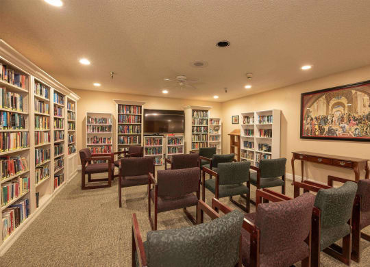 Library and Media Room at Campus Commons Senior Living, Sacramento, CA 95825