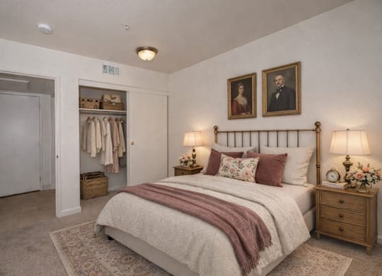 Modern Bedroom at Campus Commons Senior Living, Sacramento, CA, 95825