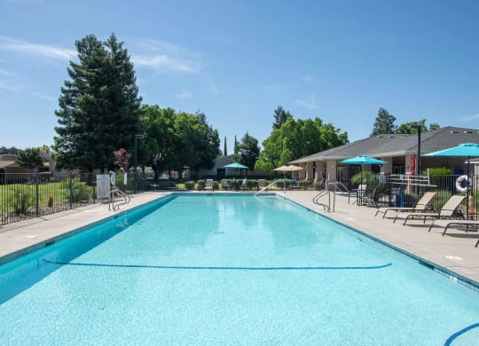 the swimming pool at our apartments at Castle Vista Senior Duplex Community, Atwater, California