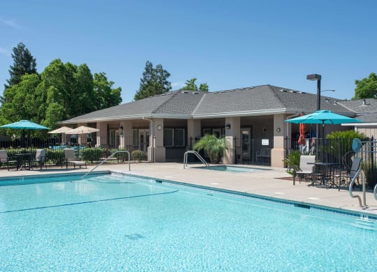 the swimming pool at the resort on cuttyhunk at Castle Vista Senior Duplex Community, Atwater, California