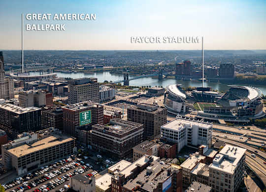 a rendering of the great ballpark in the city at Textile Apartments, Cincinnati, Ohio