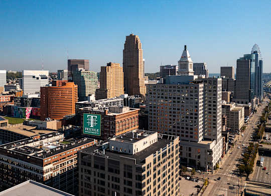 a view of the city from a skyscraper at Textile Apartments, Cincinnati, 45202