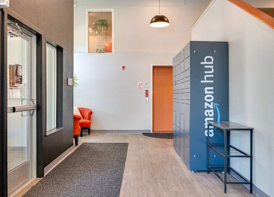 A hallway with a sign that says