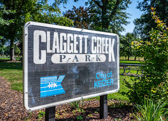 A sign for Claggett Creek Park in the City of Keizer.