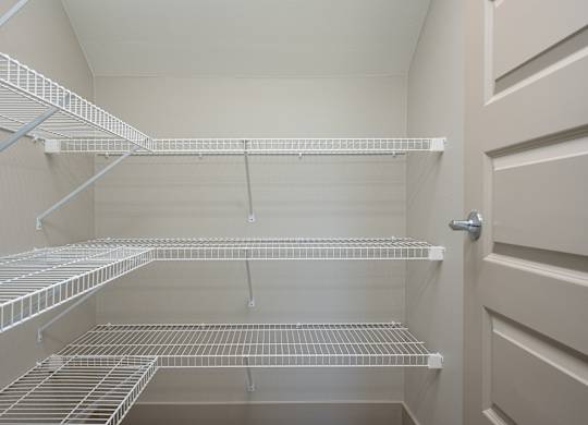 Empty shelves in a white closet