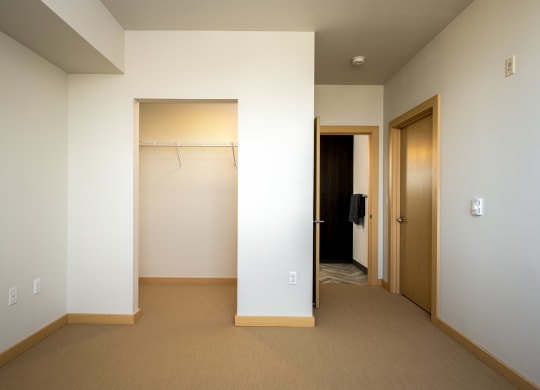 bedroom with large closet and carpet