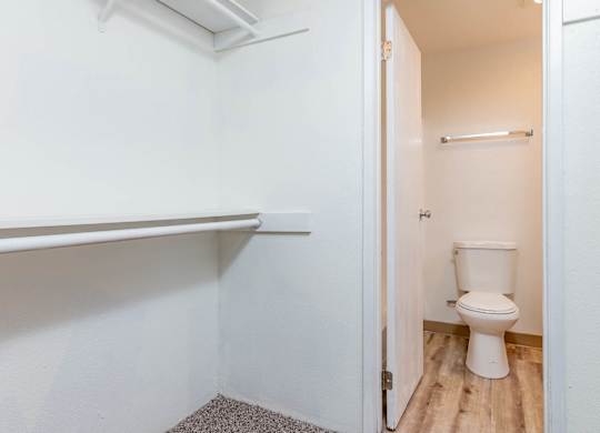 Sedona | One Bedroom Closet and Bathroom