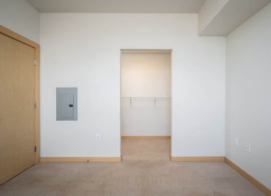 bedroom with large closet and carpet