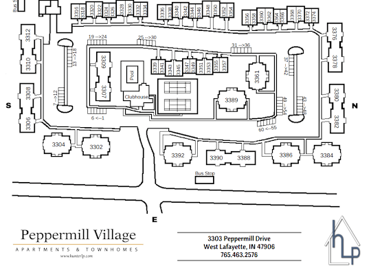 A floor plan of Peppermill Village Apartments & Townhomes.