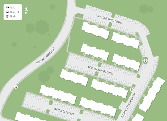 A map shows a layout of streets and courts.