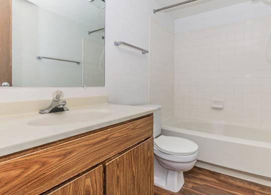 A white sink with a silver faucet and a white toilet in a bathroom.