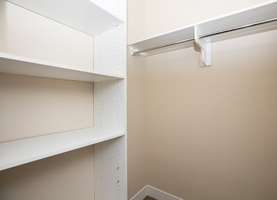 A white shelf is mounted on a wall.
