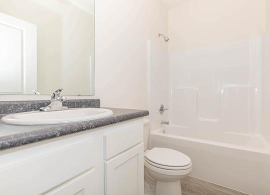 A white toilet sits next to a sink in a bathroom.