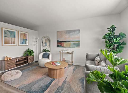 a living room with a couch and a coffee table at Baldwyn, Seattle, 98125