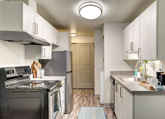 Fully Equipped Kitchen at Inlet View Apartments, Washington, 98383