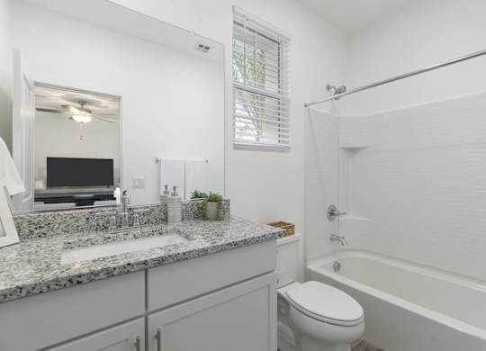 A bathroom with a white toilet, sink, and bathtub.