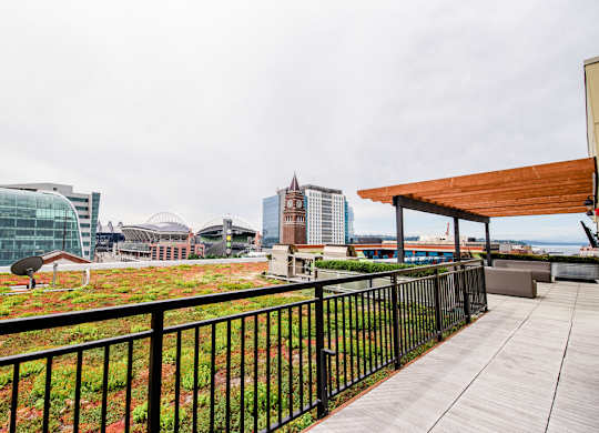 Rooftop Deck with BBQs and City Views at Icon Apartments, Washington