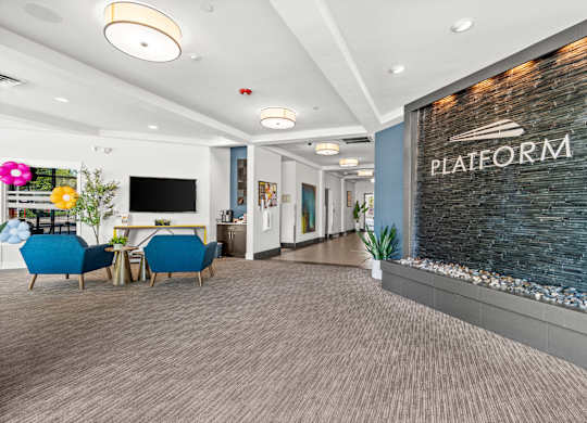 A conference room with a sign that says "PLATFORM".