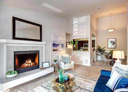 Modern Living Room with Fireplace at Signature Pointe, Kent, WA