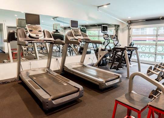 A gym with treadmills and exercise machines. at Notch 8, Washington, 98444