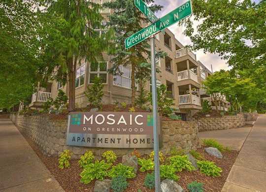 Seattle Apartments- Mosaic on Greenwood-exterior- signage