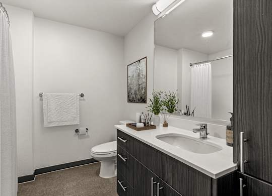 A bathroom with a white toilet, sink, and a white shower curtain.