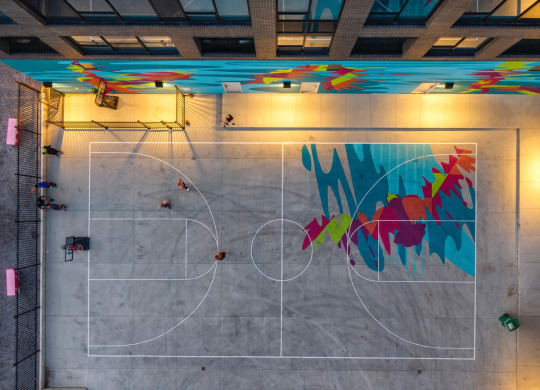 Aerial View Of Basketball Court at BLVD Beltline, Calgary