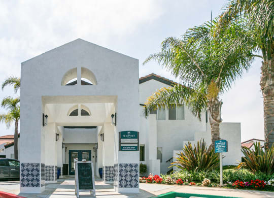 a building with a palm tree in front of it
