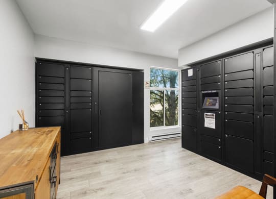 a room with package lockers