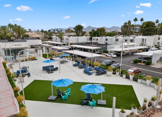 an aerial view of the courtyard