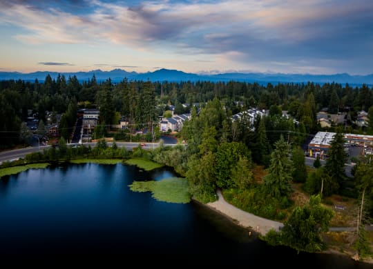 arial view of lake tahoe with the mountains in the background