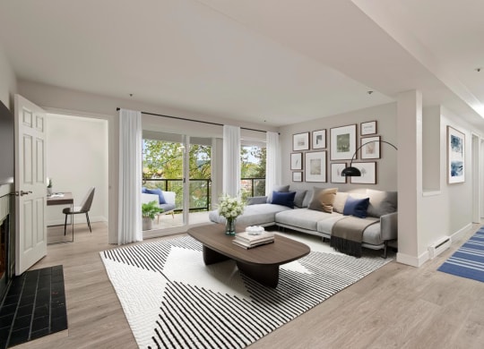 a living room with a couch and a coffee table