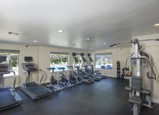 a room filled with lots of cardio equipment