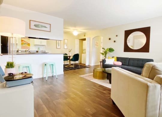 a living room with a couch and a chair