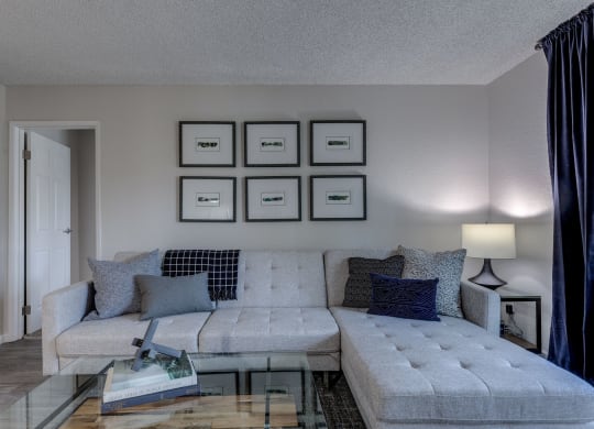 a living room with a couch and a coffee table